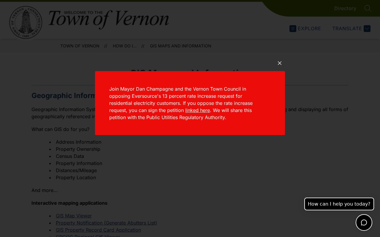 Official Vernon GIS and adjacent parcel information links