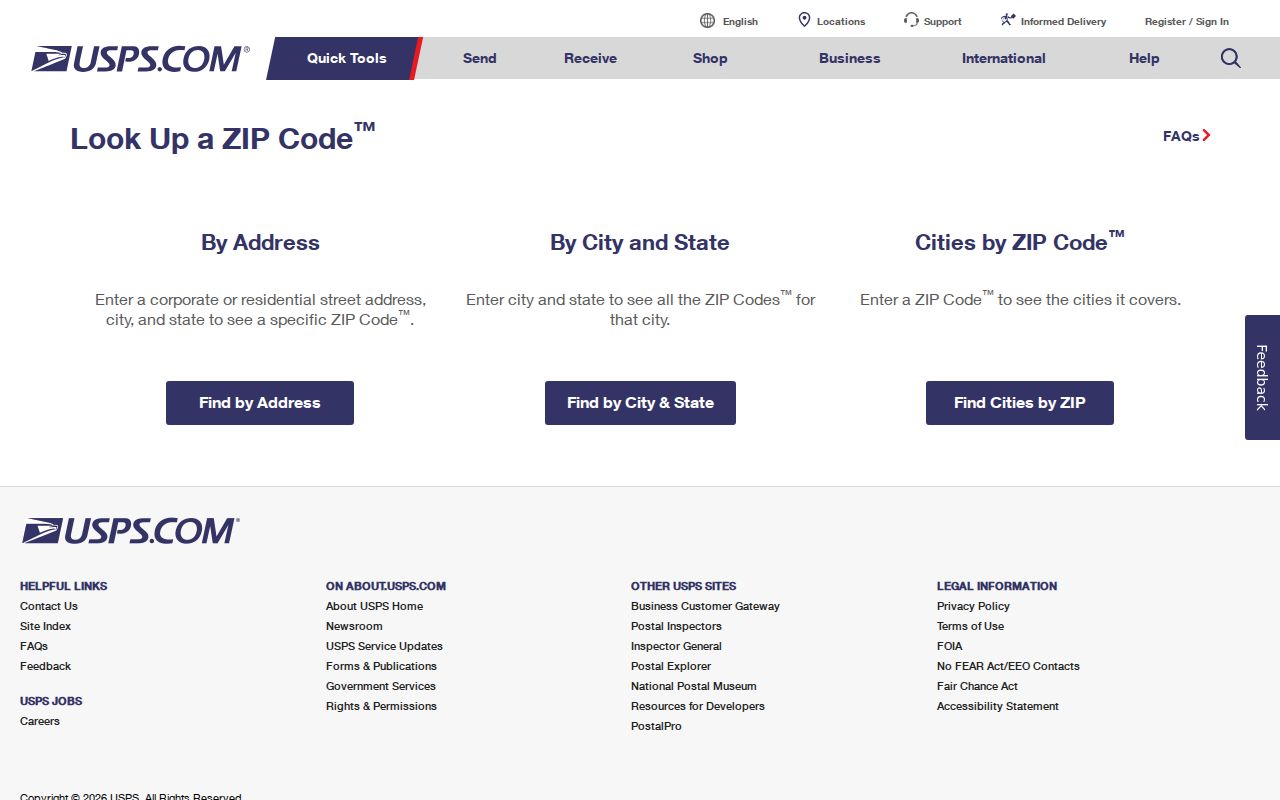 USPS ZIP Code Lookup used to verify a Vernon mailing address